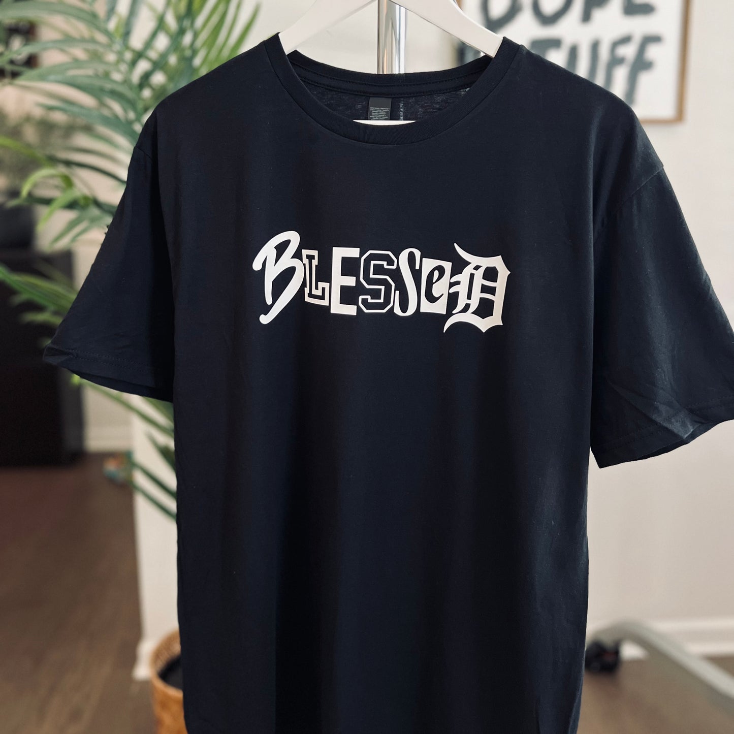 BLACK/WHITE ‘BLESSED’ TEE (UNISEX)