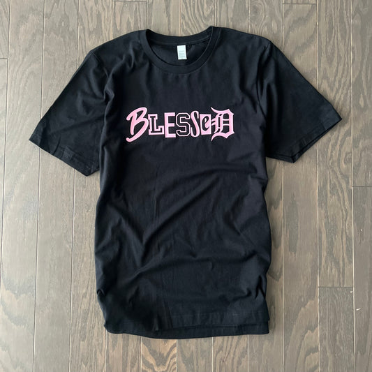 BLACK/PINK ‘BLESSED’ TEE (UNISEX)