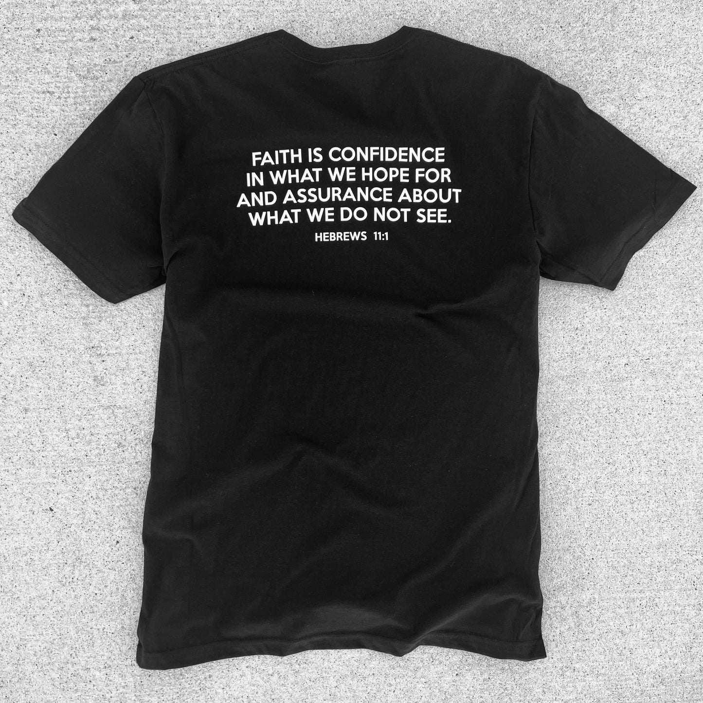 BLACK 'FAITH IS ESSENTIAL.' TEE (UNISEX)
